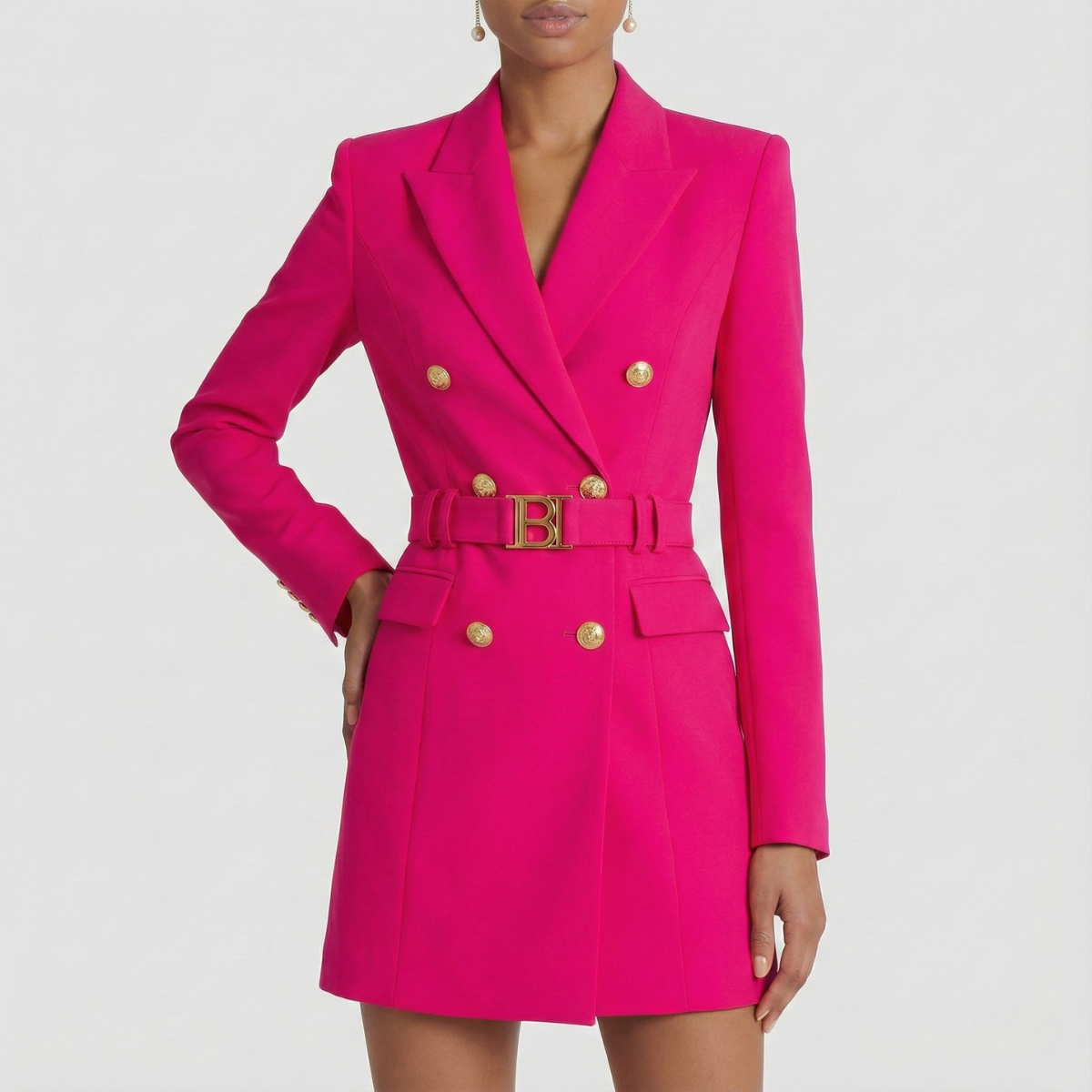 Vestido Blazer Doble Botonadura para Mujeres con Solapa de Satén – Elegante para la Noche y Trabajo