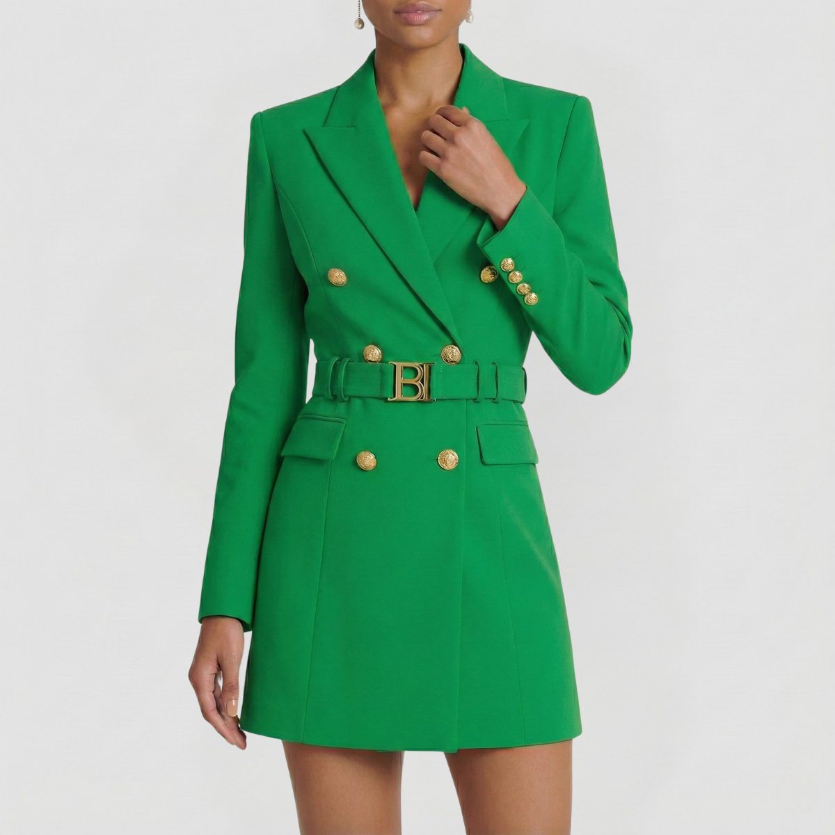 Vestido Blazer Doble Botonadura para Mujeres con Solapa de Satén – Elegante para la Noche y Trabajo