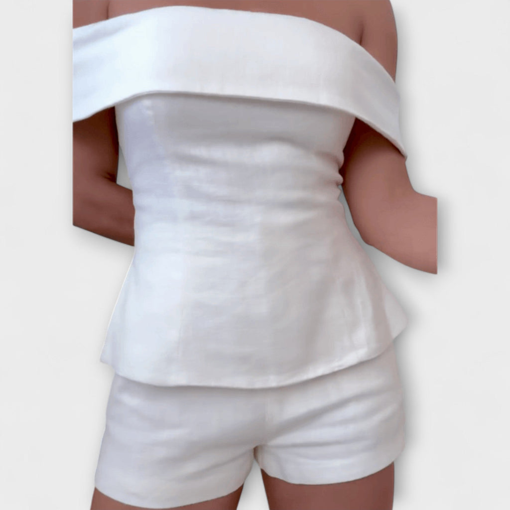 Olivia - Conjunto de Dos Piezas de Algodón y Lino Blanco