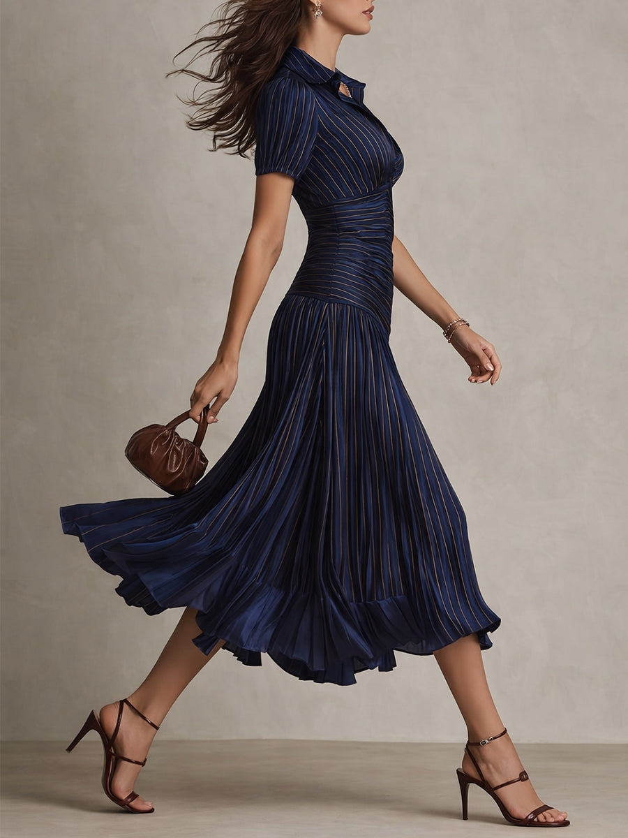 | Vestido midi satinado con rayas retro