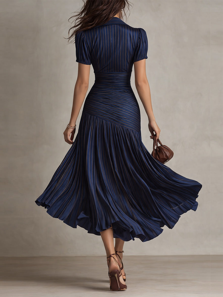 Vestido midi satinado con rayas retro