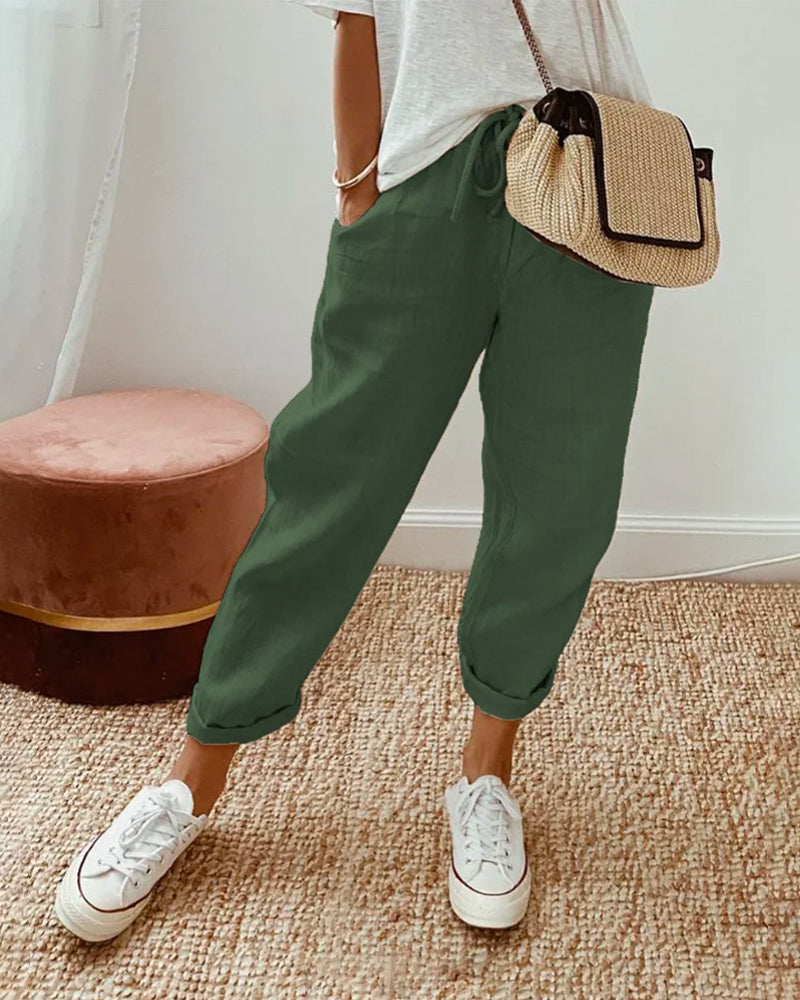 Pantalones holgados de mezcla de algodón y lino