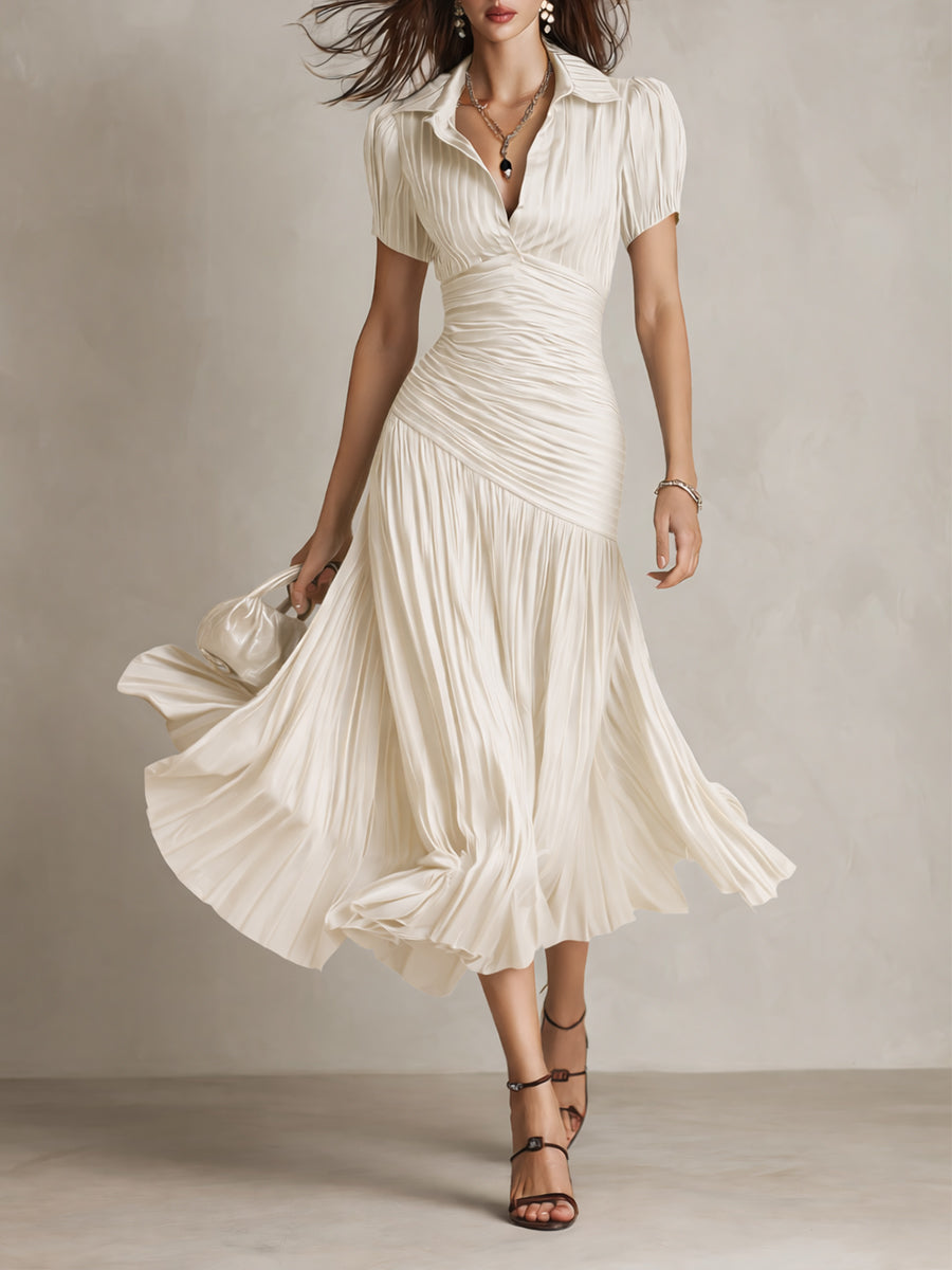 Vestido midi satinado con rayas retro