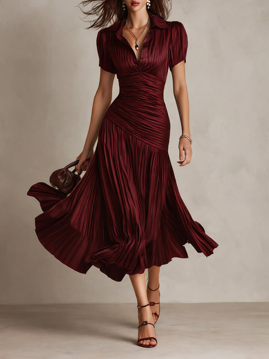 Vestido midi satinado con rayas retro