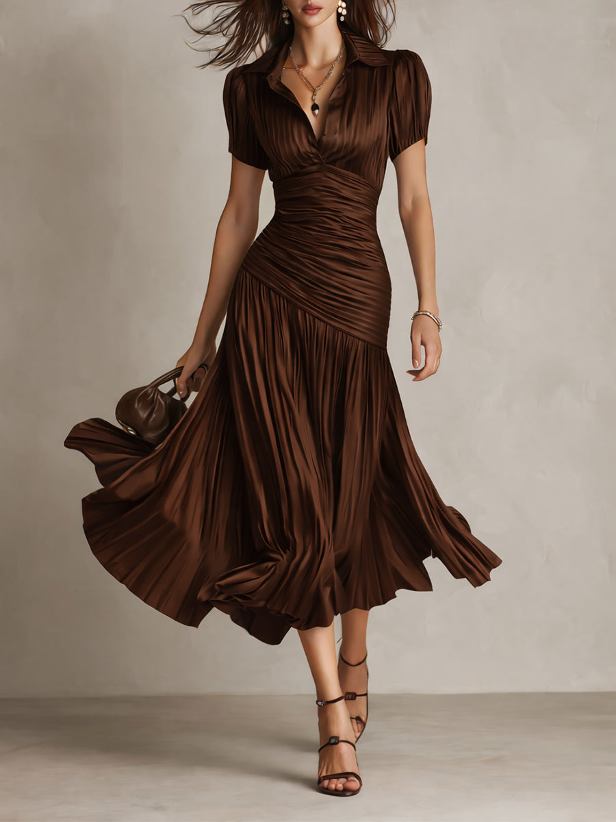 Vestido midi satinado con rayas retro