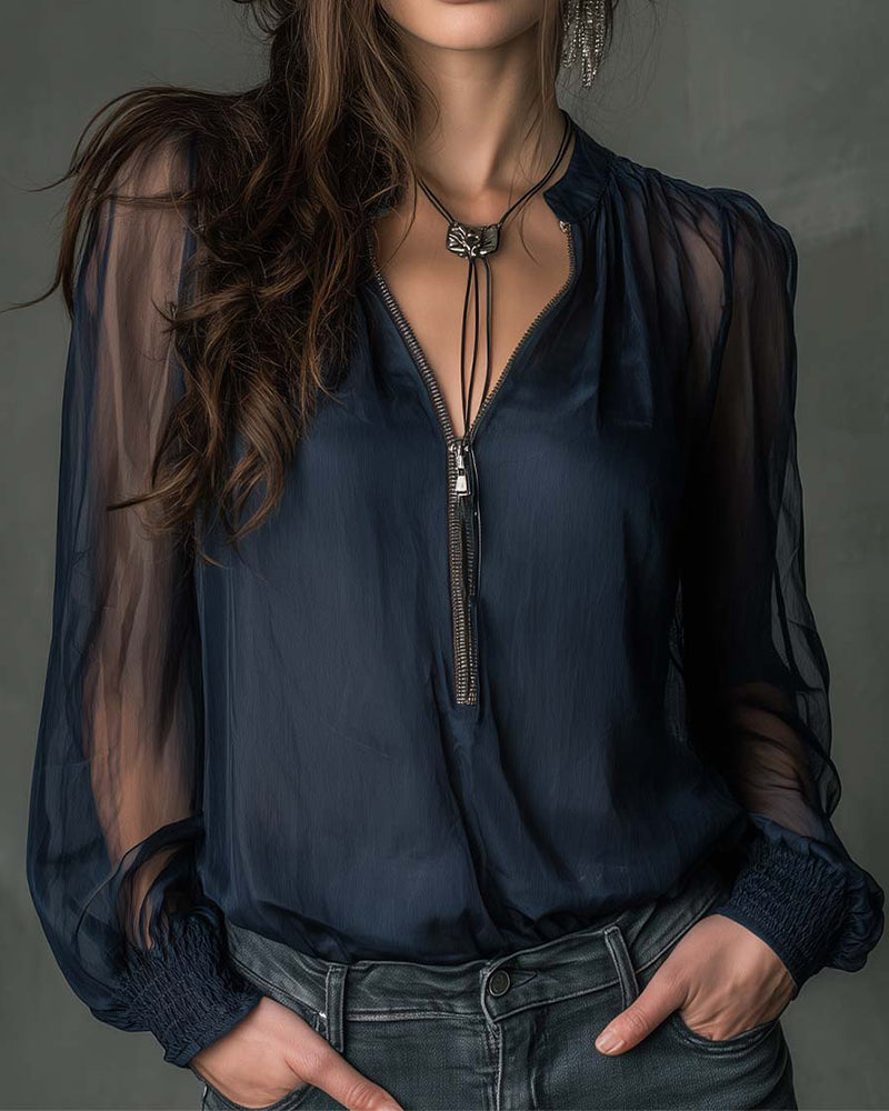 Helen | Blusa de media cremallera de manga larga de punto