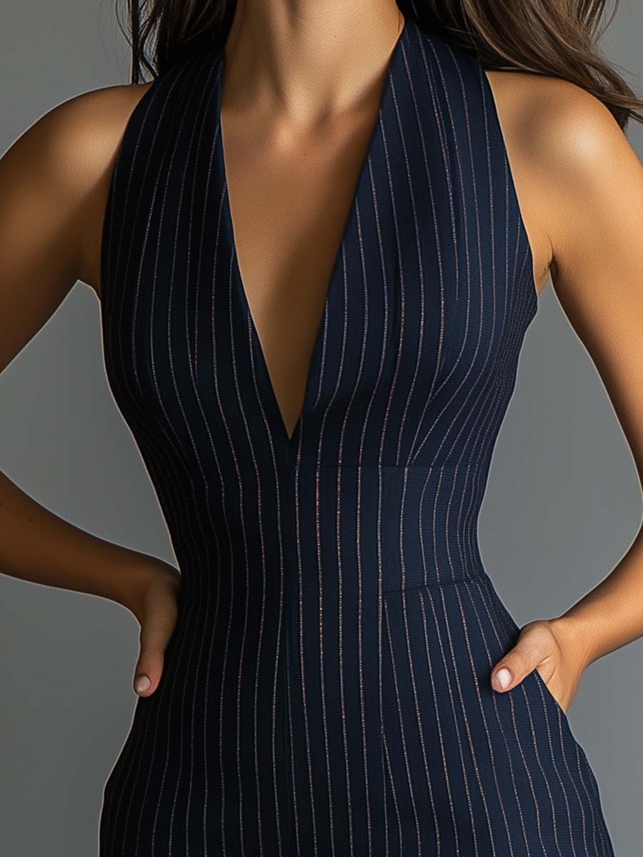 Marina · Vestido bodycon con cuello halter a rayas