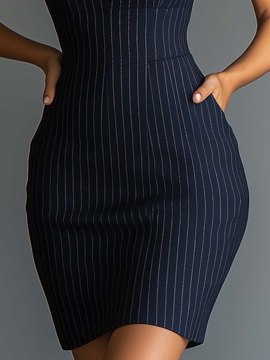 Marina · Vestido bodycon con cuello halter a rayas