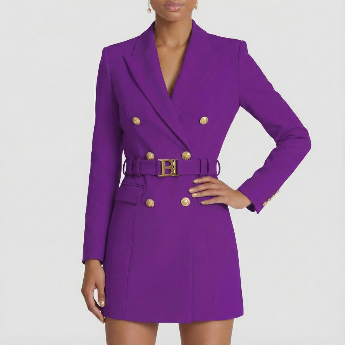 Vestido Blazer Doble Botonadura para Mujeres con Solapa de Satén – Elegante para la Noche y Trabajo