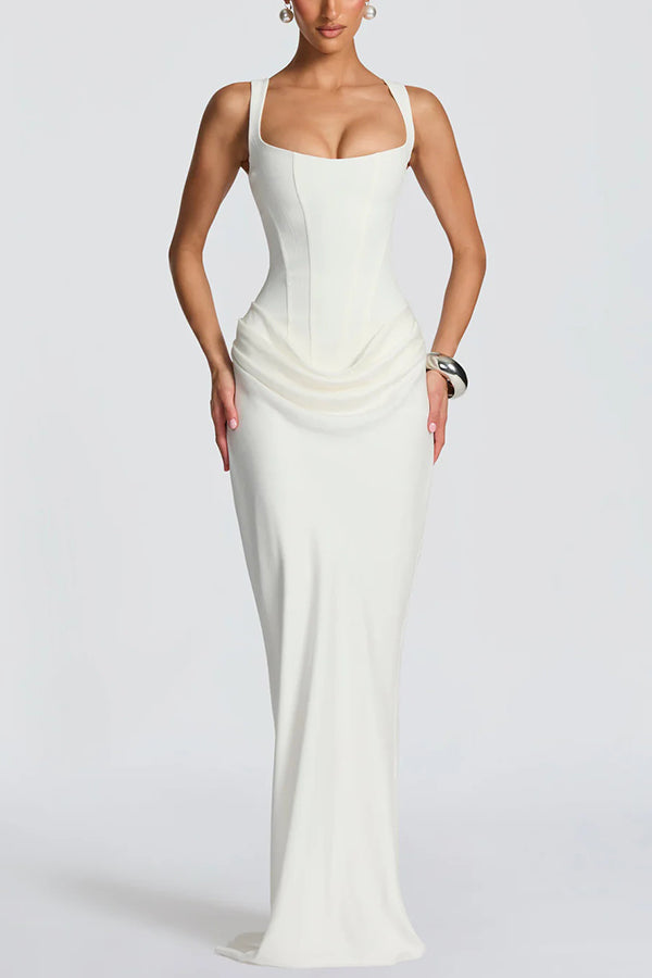 | Vestido largo con escote cuadrado