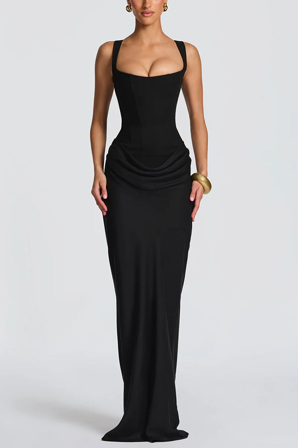 | Vestido largo con escote cuadrado