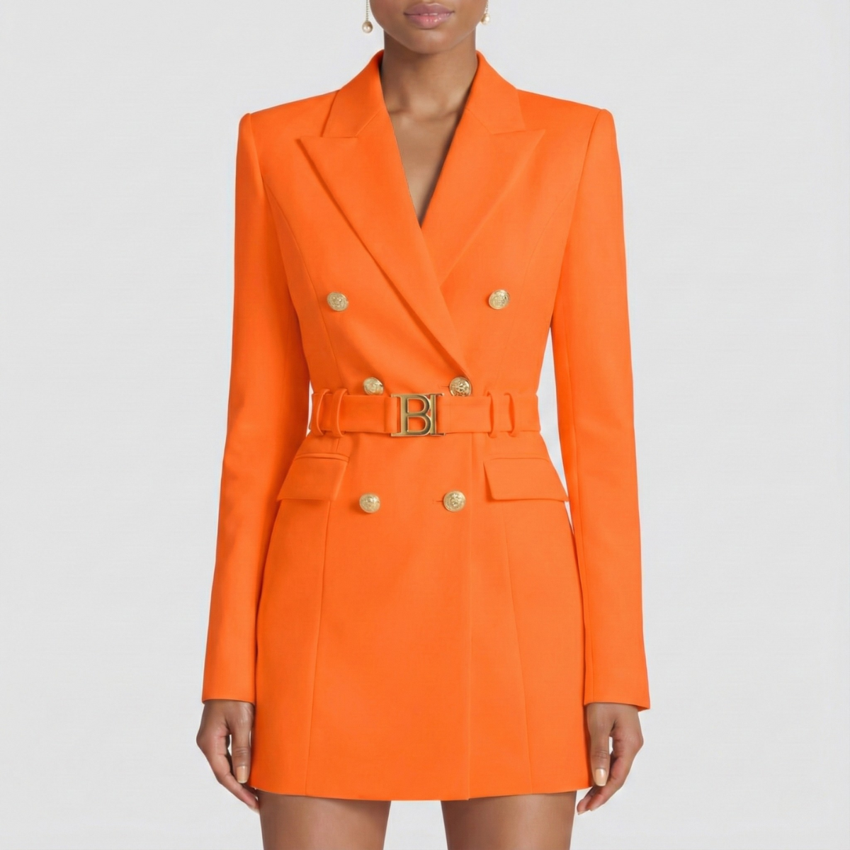 Vestido Blazer Doble Botonadura para Mujeres con Solapa de Satén – Elegante para la Noche y Trabajo