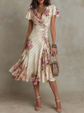 | Vestido midi de satén con estampado floral, elegante y de estilo retro