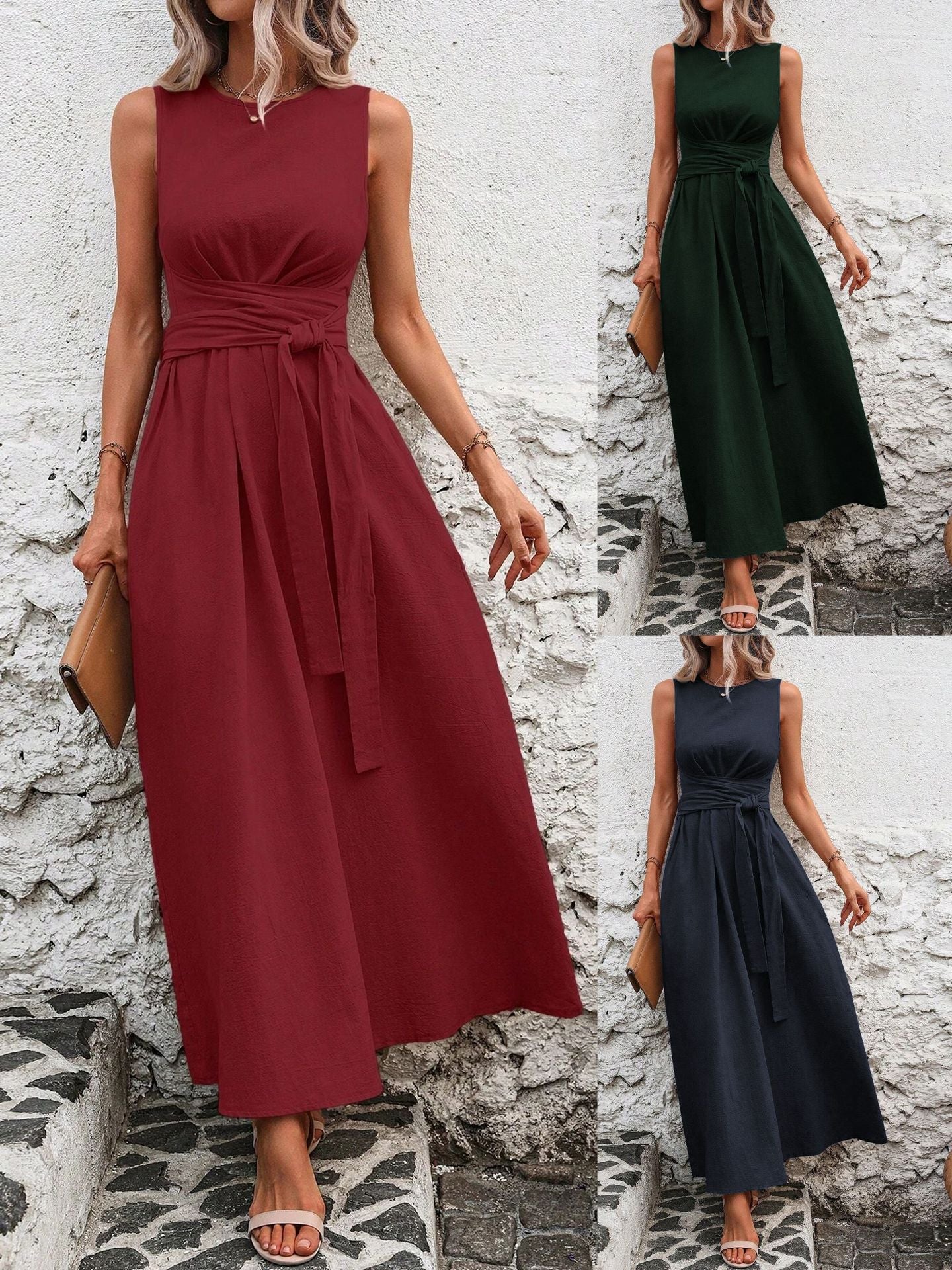 Elegante vestido midi con cintura estructurada