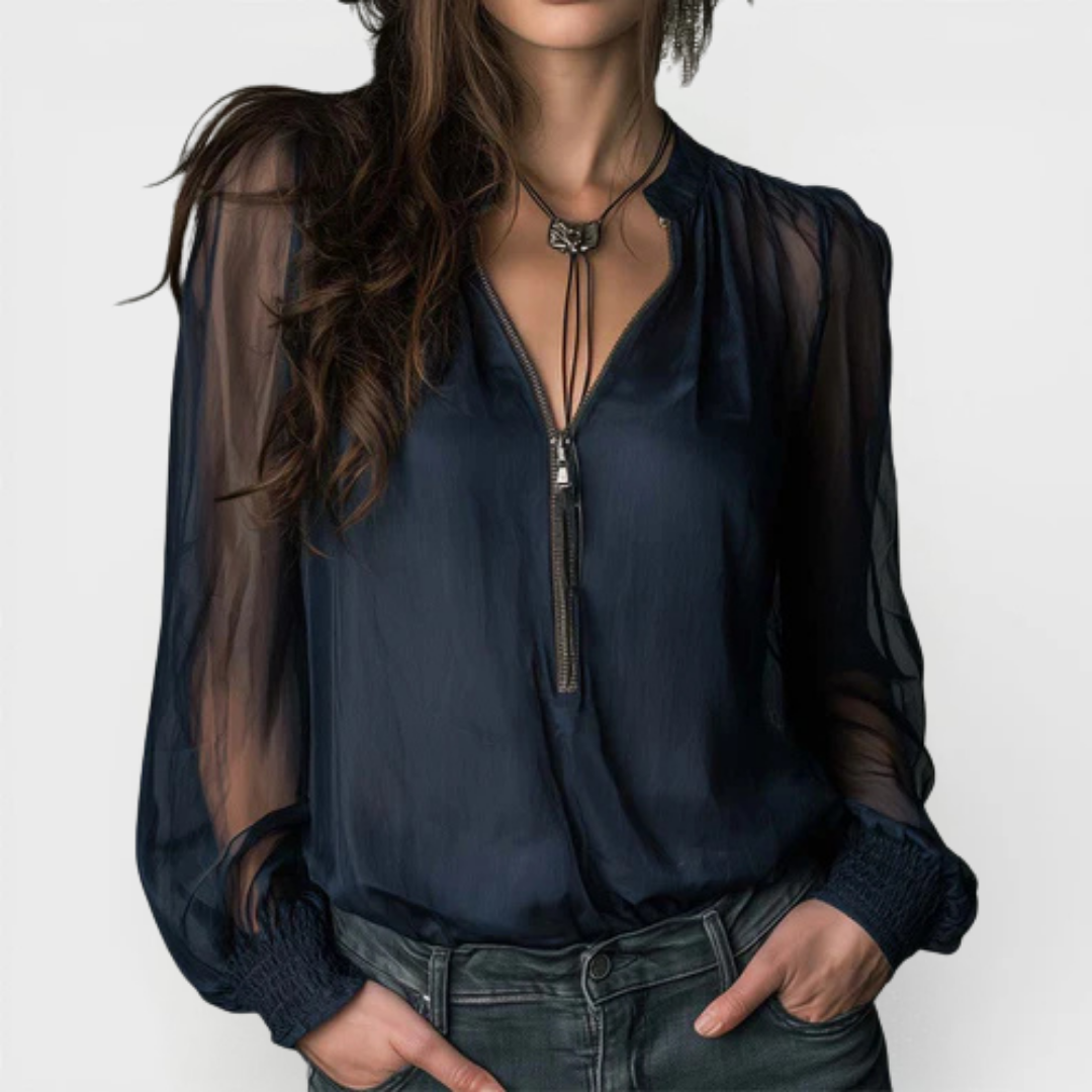 Helen | Blusa de media cremallera de manga larga de punto