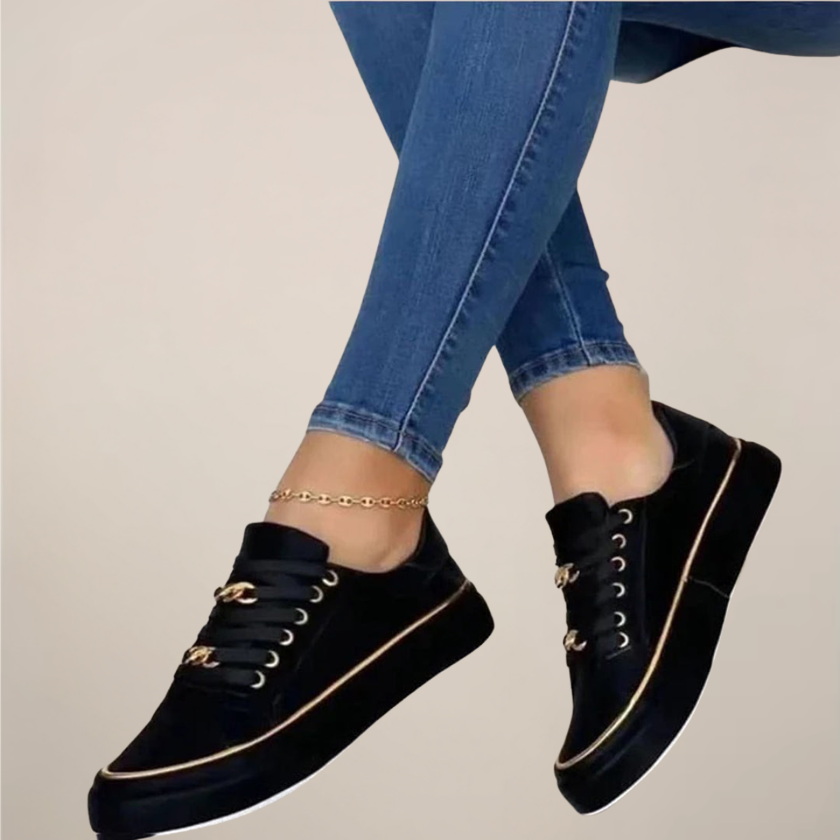 Zapatillas Casual Elegantes para Mujeres con Detalles Dorados
