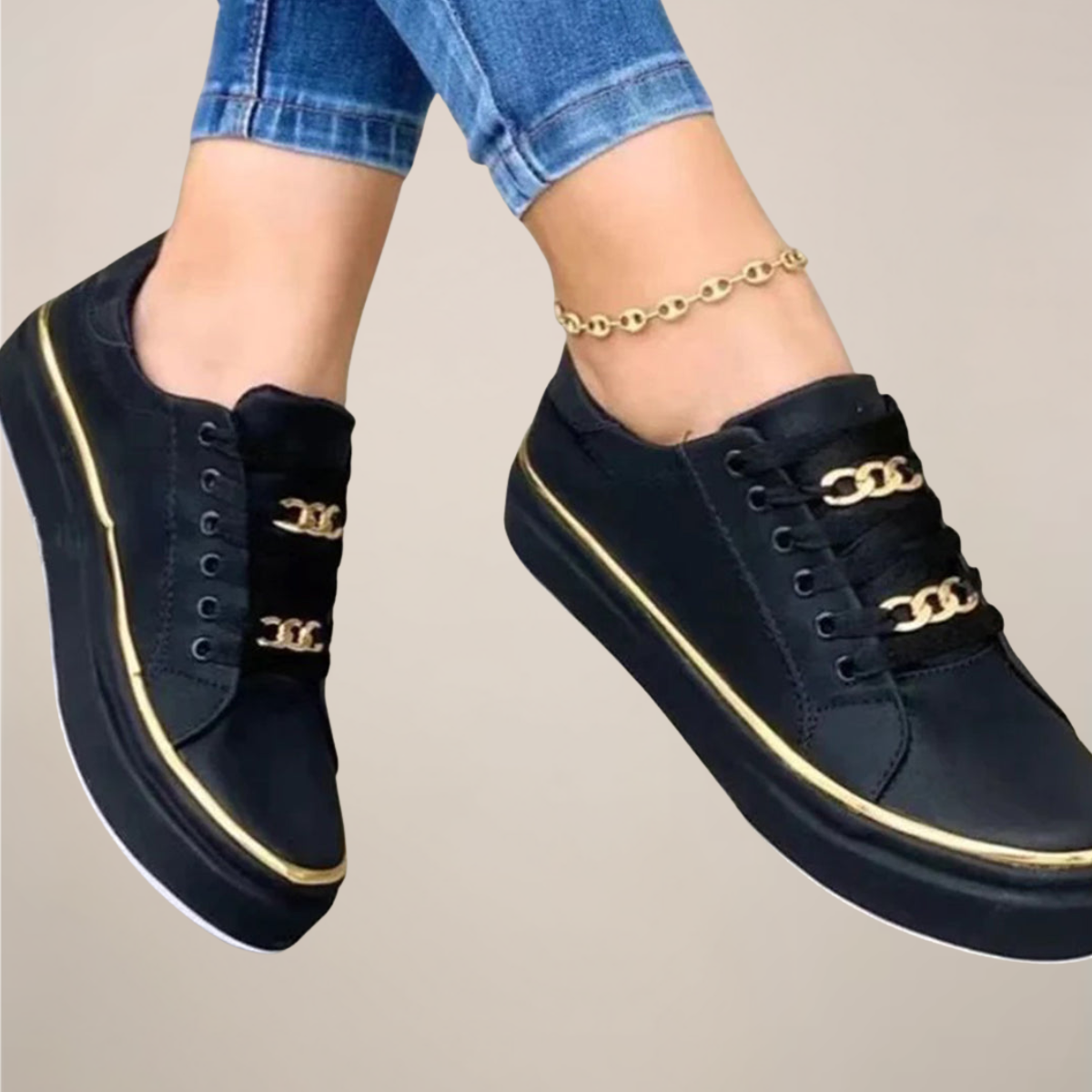 Zapatillas Casual Elegantes para Mujeres con Detalles Dorados