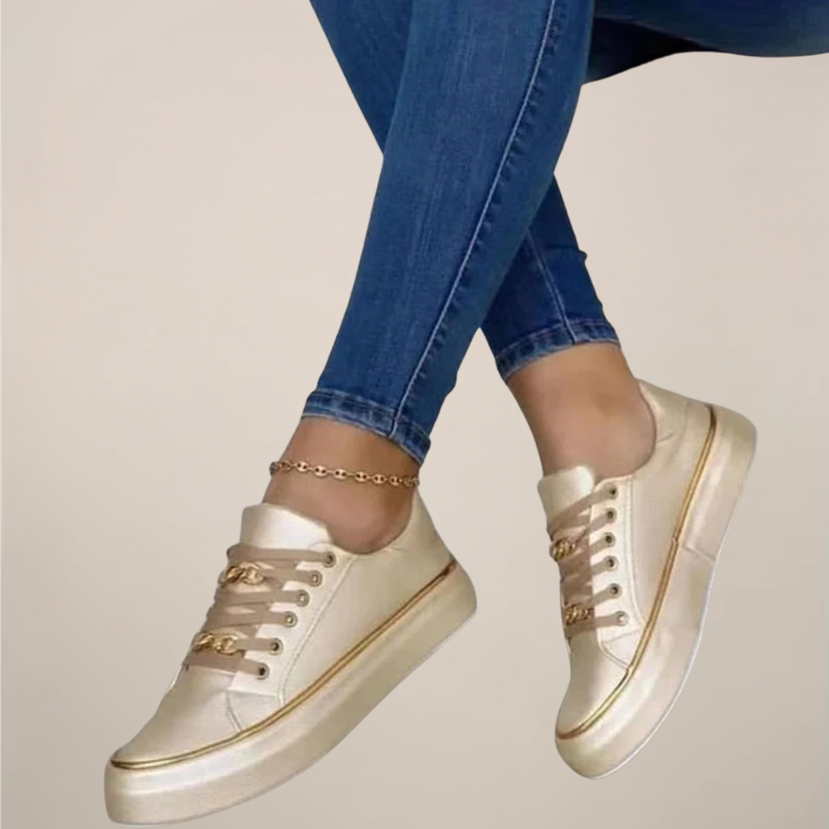 Zapatillas Casual Elegantes para Mujeres con Detalles Dorados