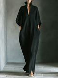 | Vestido largo negro oversize de estilo minimalista con mangas tipo kimono