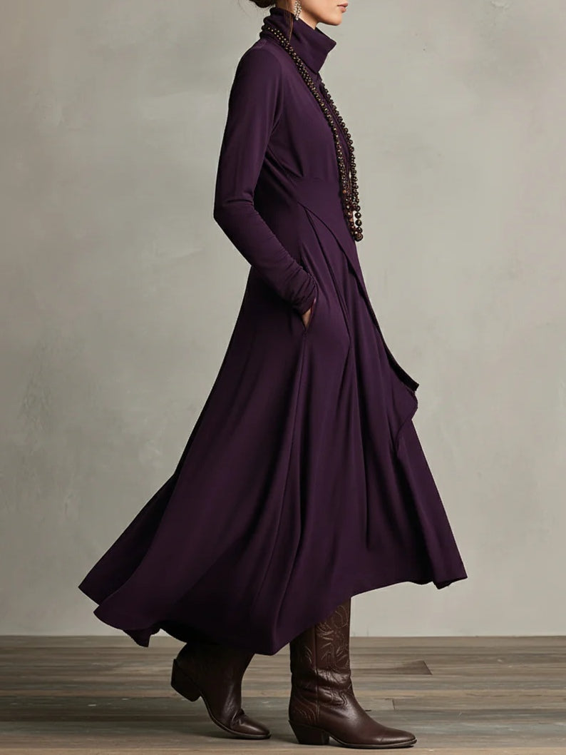 | Vestido largo plisado asimétrico con cuello alto
