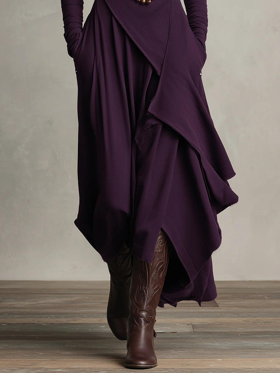 | Vestido largo plisado asimétrico con cuello alto