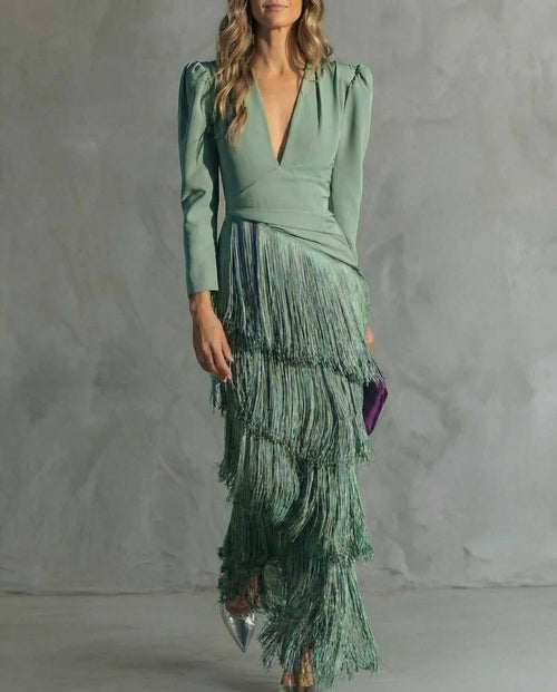 Abito elegante con maniche a frange