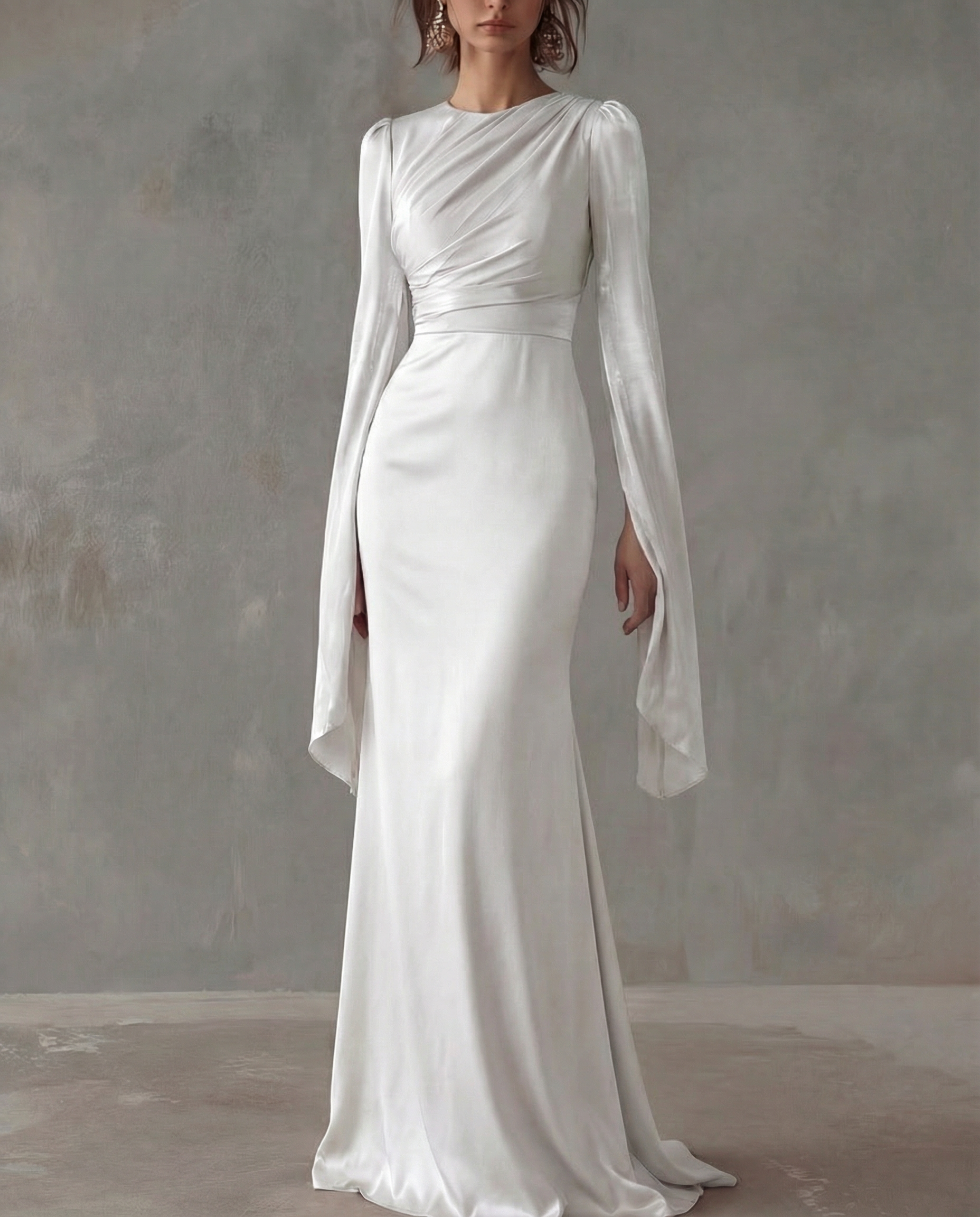 Graciela · Vestido maxi de satén con manga larga