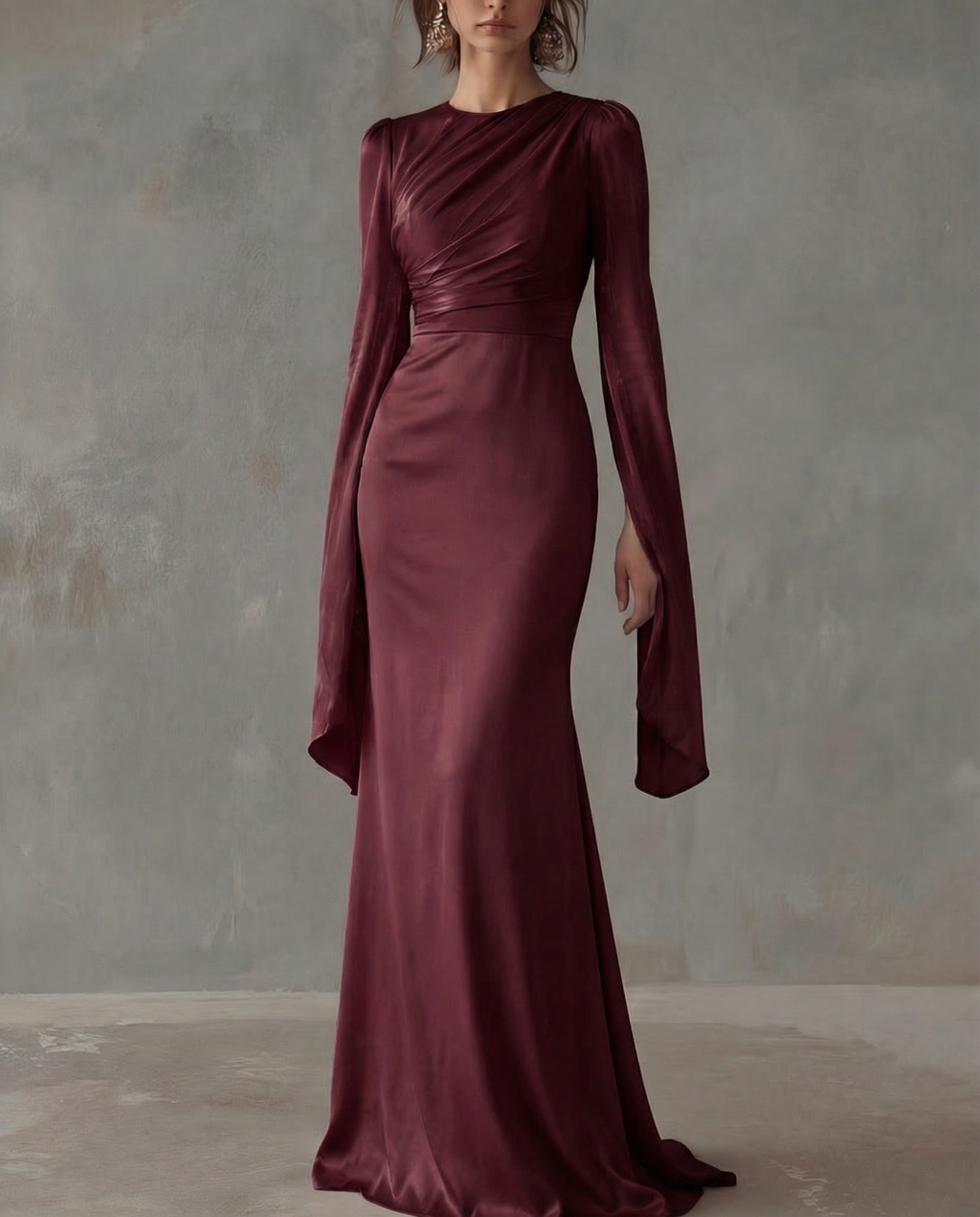 Graciela · Vestido maxi de satén con manga larga
