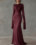Graciela · Vestido maxi de satén con manga larga