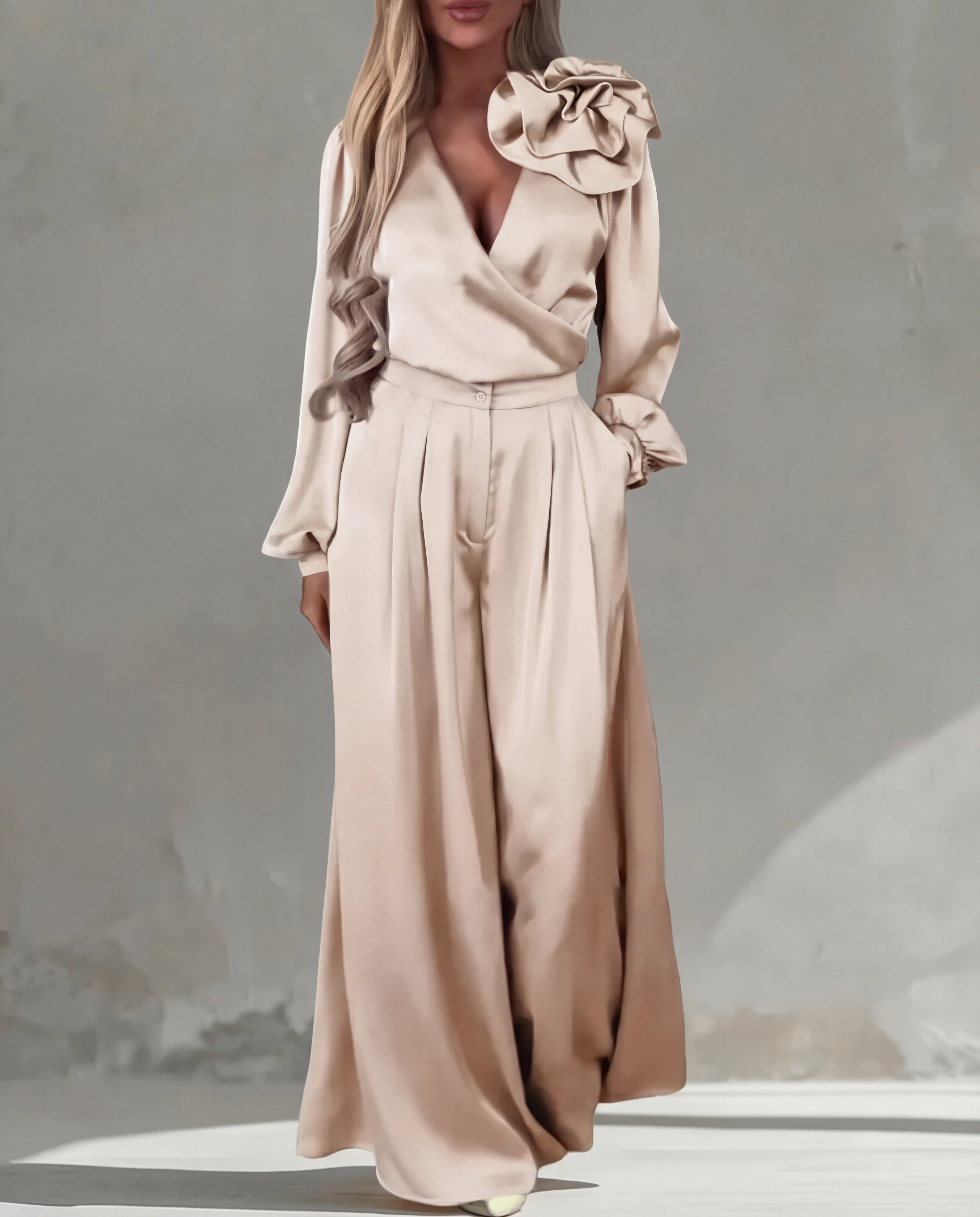 Florencia · Conjunto elegante con blusa y pantalón ancho