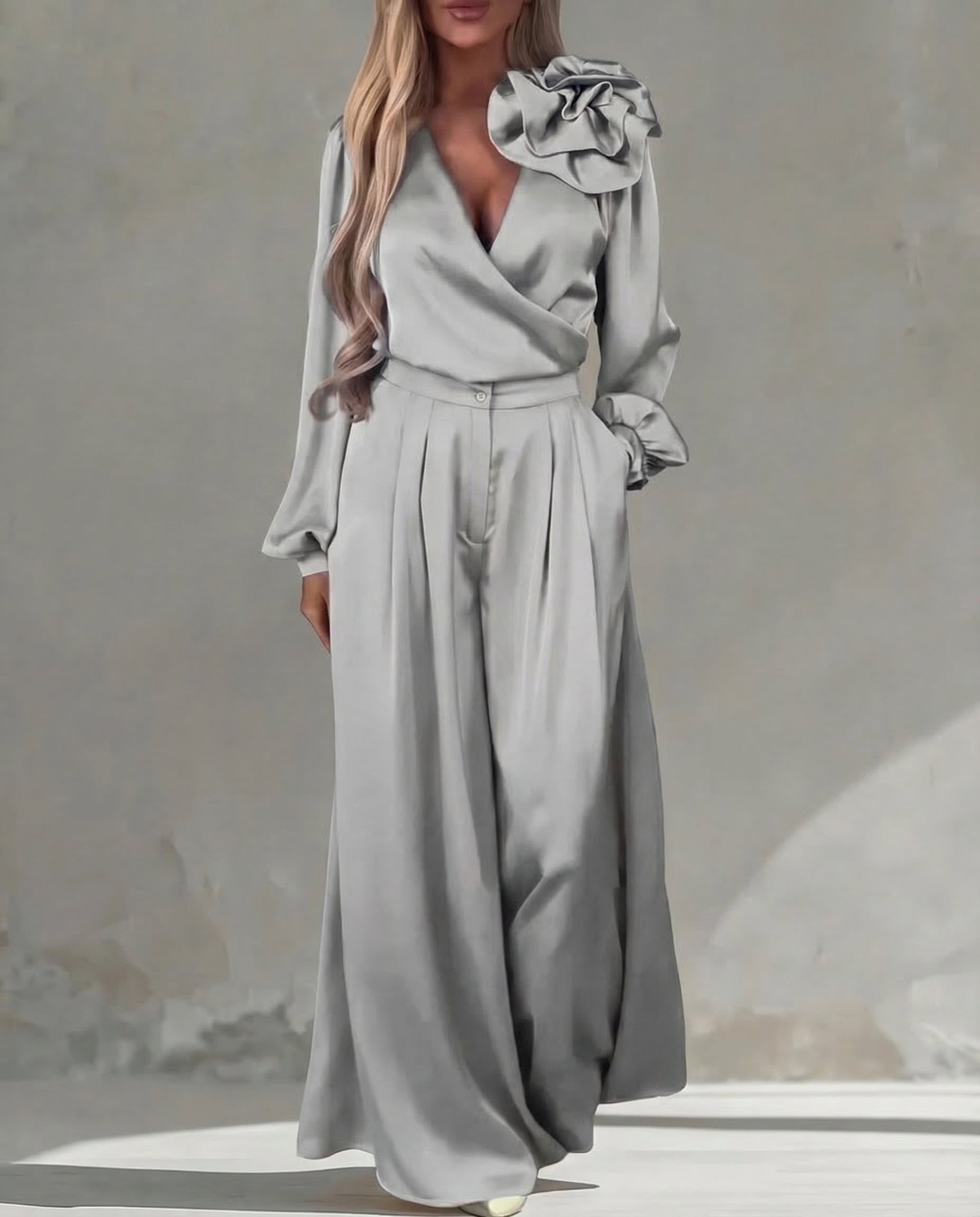Florencia · Conjunto elegante con blusa y pantalón ancho