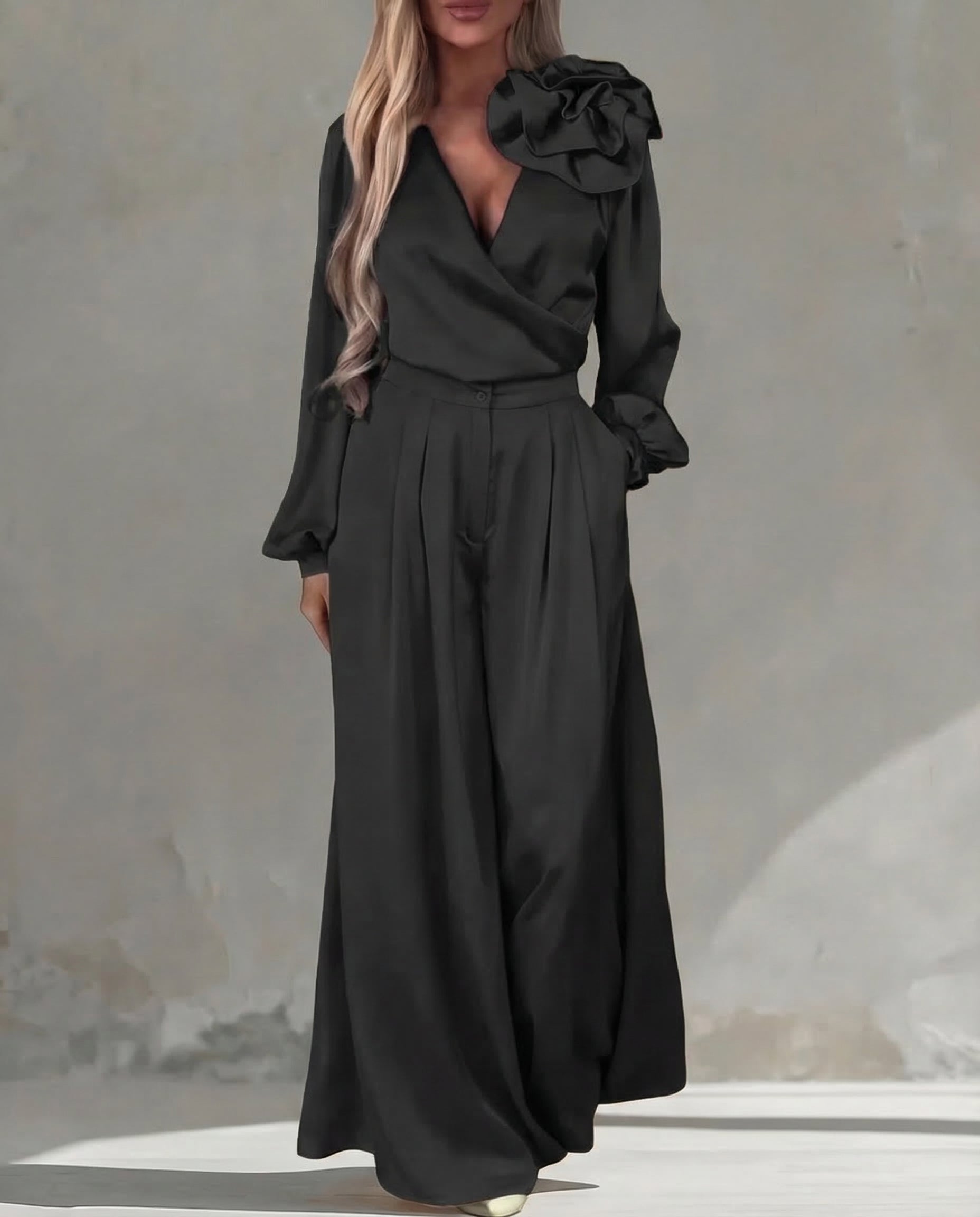 Florencia · Conjunto elegante con blusa y pantalón ancho