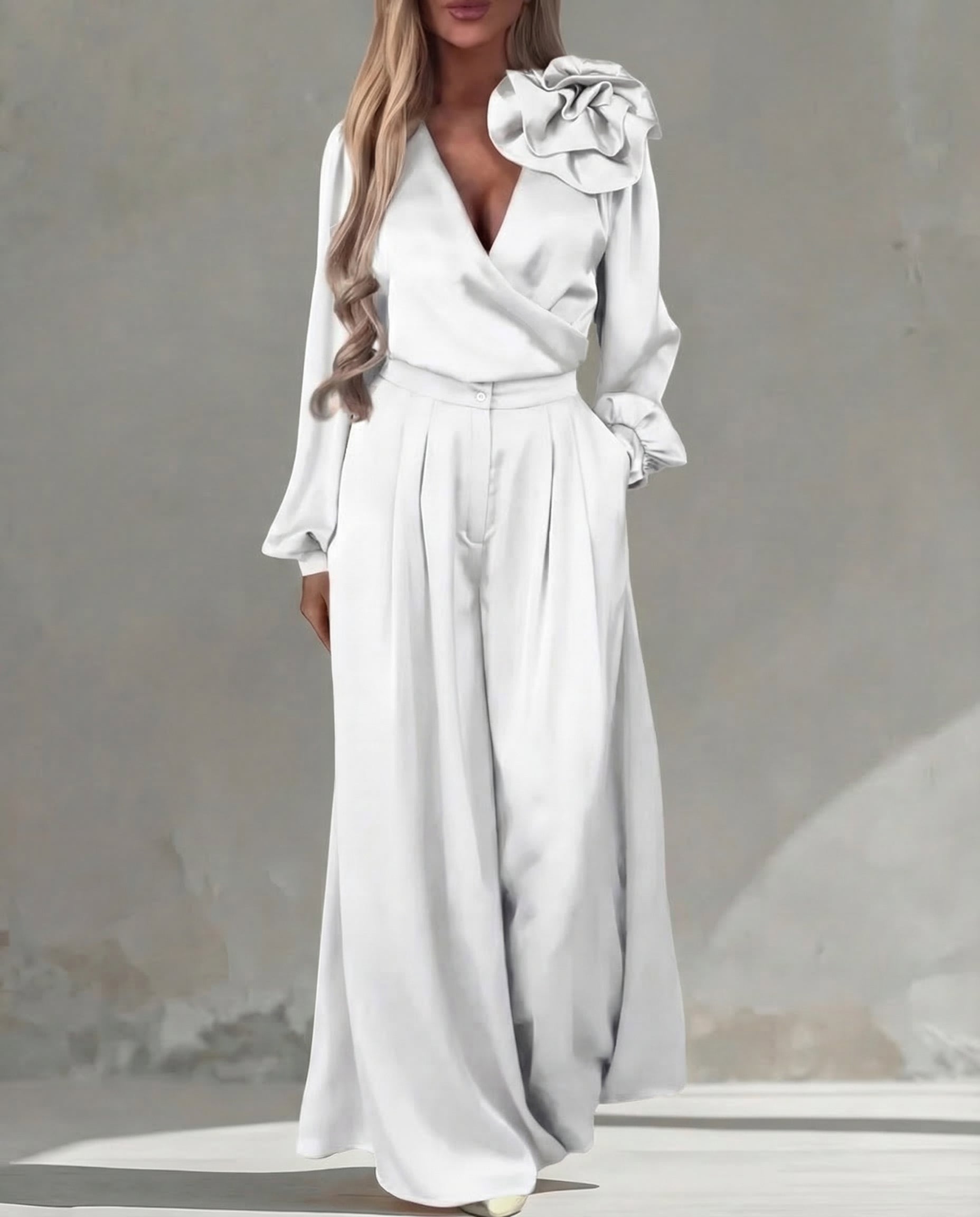 Florencia · Conjunto elegante con blusa y pantalón ancho