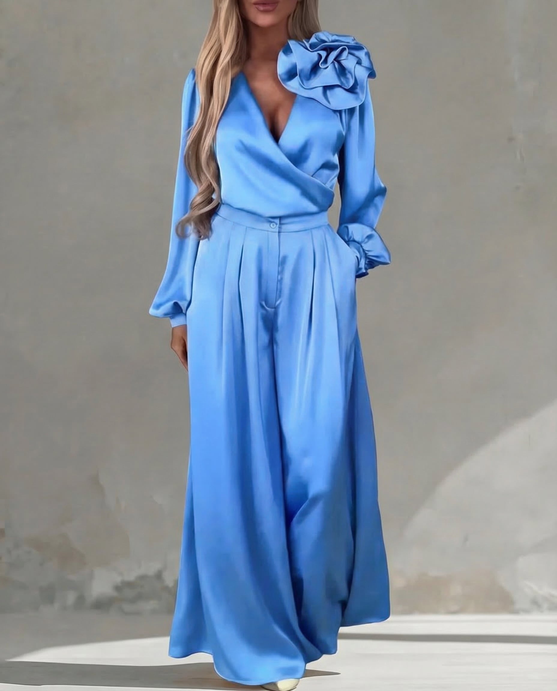 Florencia · Conjunto elegante con blusa y pantalón ancho