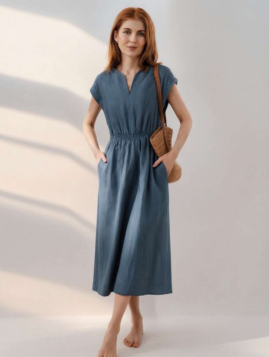 Vestido fluido y elegante de mezcla de lino