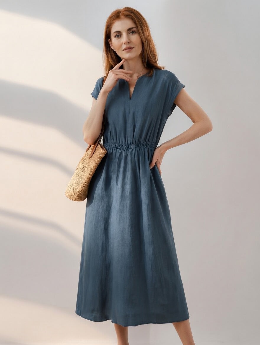 Vestido fluido y elegante de mezcla de lino